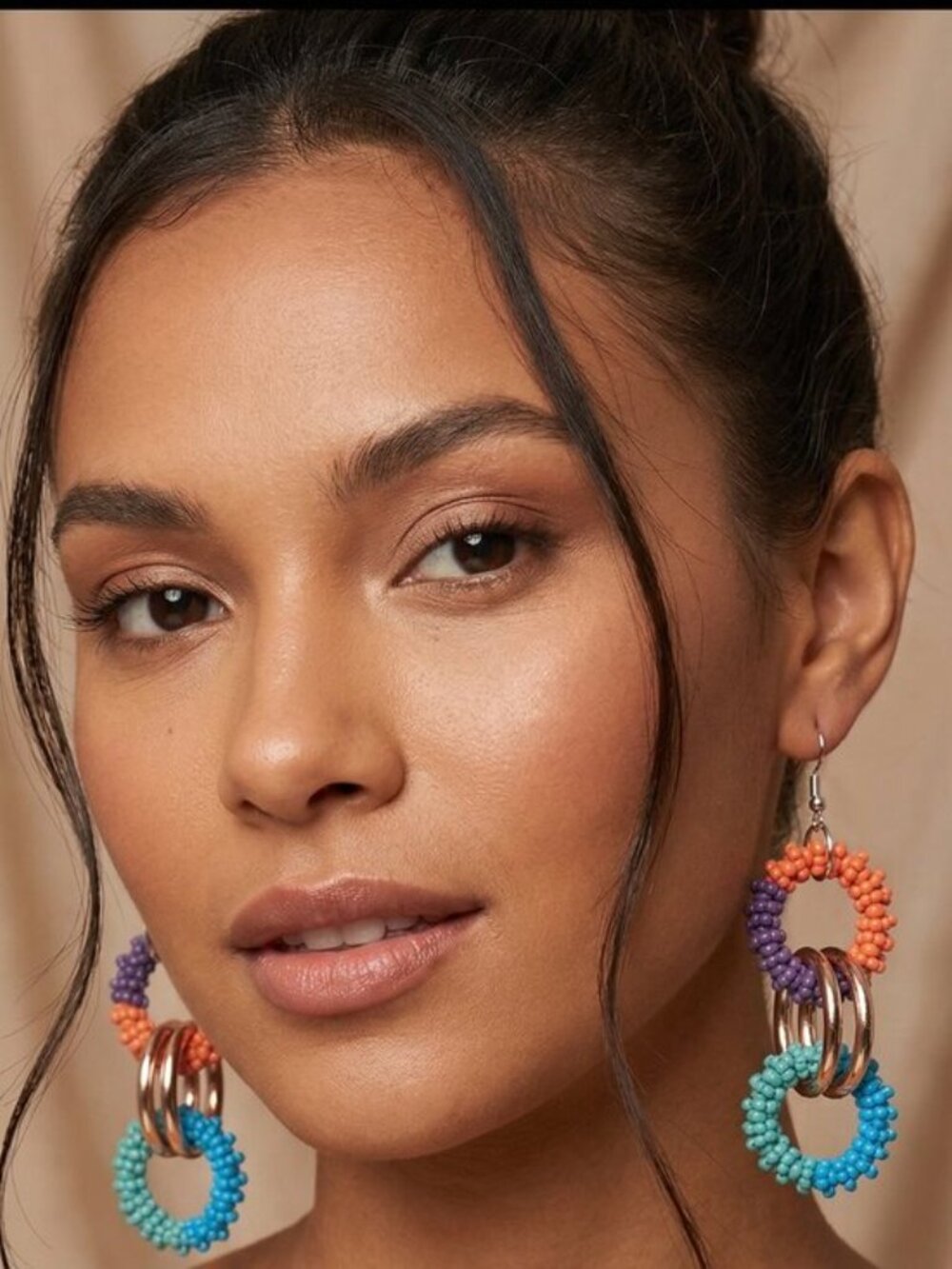Colorful Beaded Multi-Hoop Drop Earrings - Picture 4 of 6